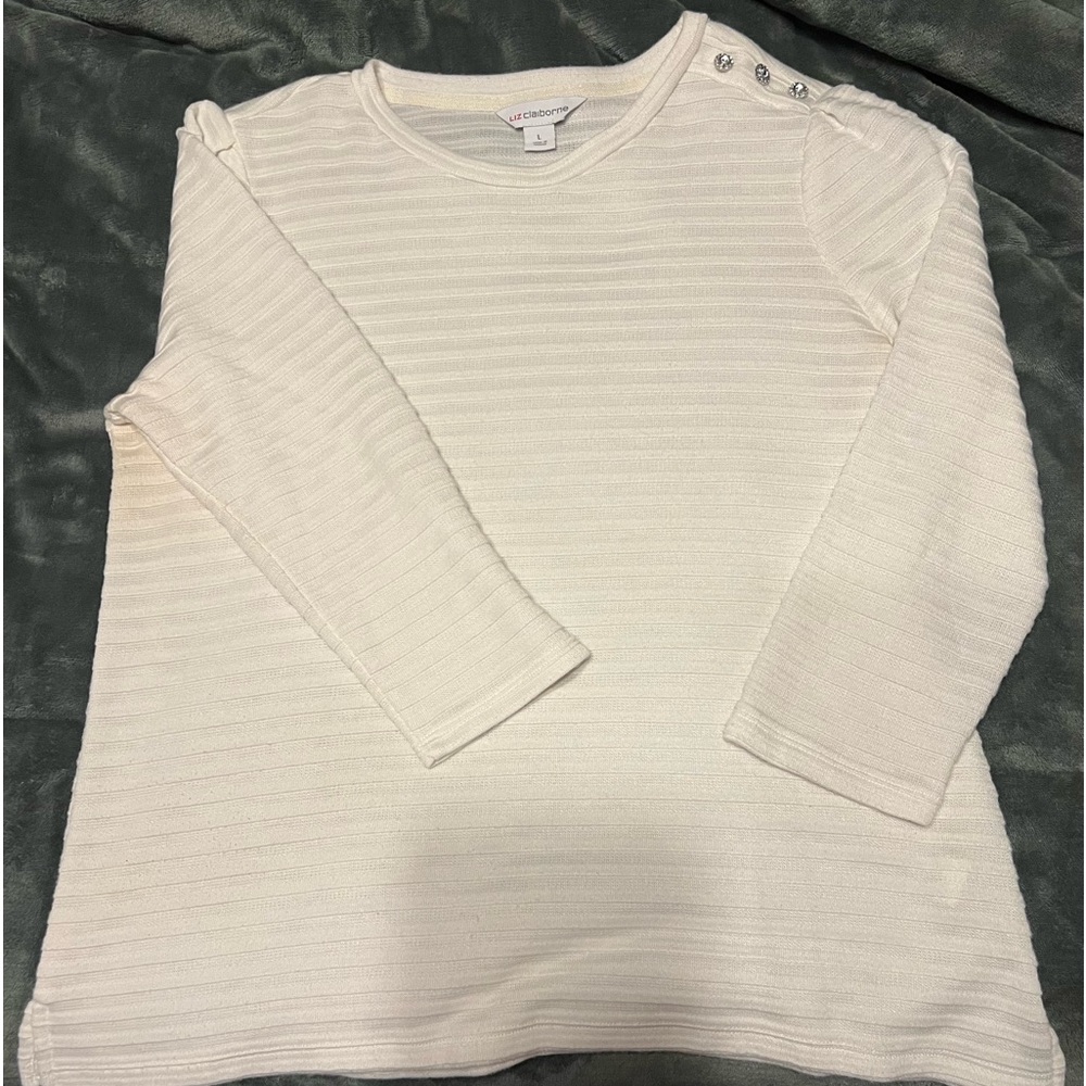 Liz Claiborne Size Large Dressy Casual White Ribbed Shirt